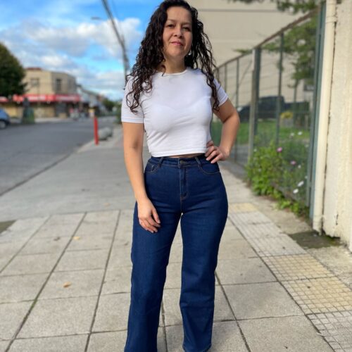 Jeans Wide Leg azul elasticado con polar